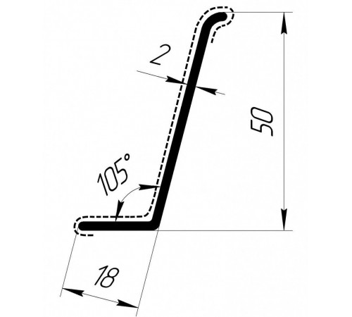 6000x50x18x2мм. 105° Уголок ПВХ кашированный