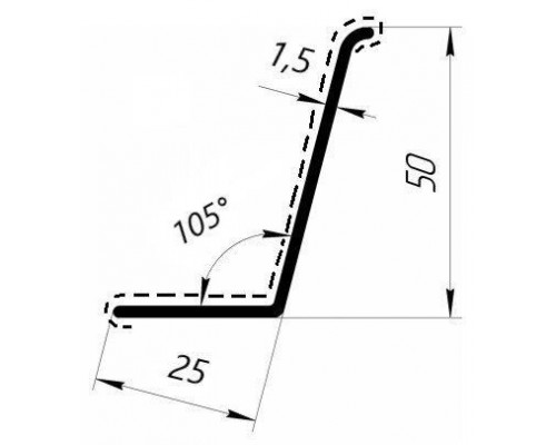 Уголок ПВХ размером 6000x30x50мм с углом 105 градусов кашированный