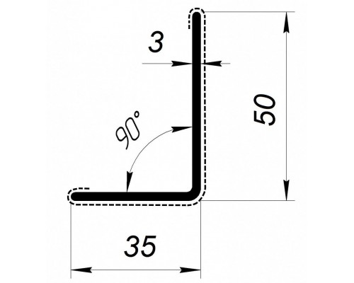 Уголок ПВХ 6000x50x35x2мм с 90° углом внешний угол ламинация