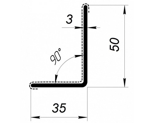 Уголок ПВХ 6000x50x35x2мм с 90° углом внутрений угол ламинация