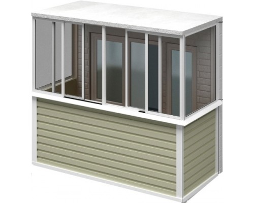 Балкон П-образный с раздвижной трехстворчатой рамой и глухими панелями 750 x 1500 - купить онлайн!
