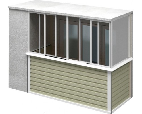 Балкон из алюминия с раздвижной четырехстворчатой рамой размером 3100 x 1500, глухой панелью 750 x 1500