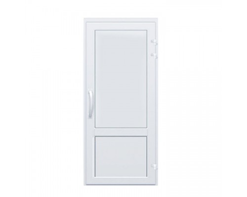 Дверь алюминиевая одностворчатая 700*2100 сэндвич 24 мм.+оцинкованный лист, белого цвета с ручкой-скобой