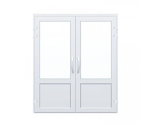 Дверь 1800*2100 алюминиевая двухстворчатая с оцинкованным листом и стеклопакетом, цвет белый
