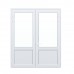 Дверь алюминиевая двухстворчатая 1800*2100 с верхним стеклопакетом и нижним сендвичем, окрашенная в белый цвет с нажимным гарнитуром