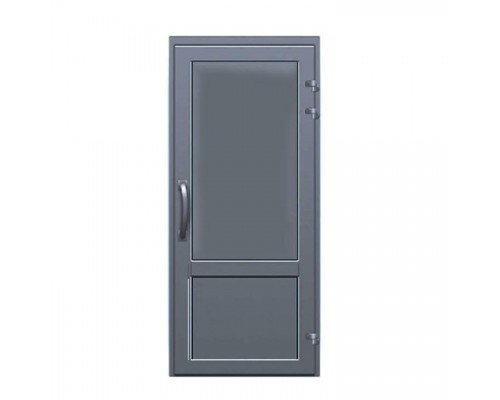 Алюминиевая дверь с заполнением из сэндвич-панелей 24 мм, окрашенная листом оцинковки - 950*2100, одностворчатая, с ручкой-скобой.