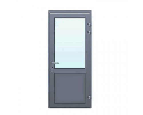 Алюминиевая дверь с верхним стеклопакетом и нижним сендвичем, окрашенная по RALL, с нажимным гарнитуром - 900*2100.