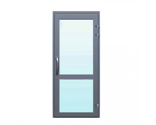 Алюминиевая дверь с верхним и нижним стеклопакетом 32 мм, скоба, цвет полимер по RAL - 700*2100.