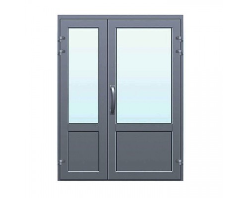 Дверь алюминиевая полуторастворчатая 1200*2100, заполнение стеклопакетом и сендвичем, цвет по RALL, ручка-скоба