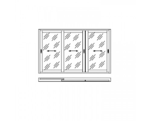 Алюминиевое раздвижное трех-створчатое окно AL 1400x2100 мм.