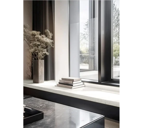 Подоконник из литьевого мрамора K906 200x1500 мм в белом цвете с лёгкими вкраплениями