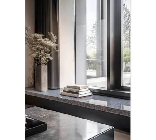 Подоконник из литьевого мрамора K208 200x1500 мм в графитовом сером цвете