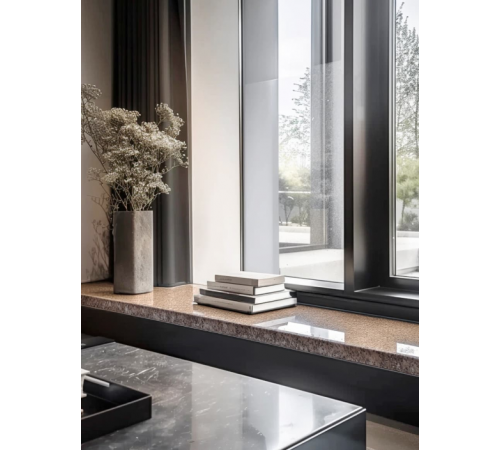 Подоконник из литьевого мрамора K511 400x1500 мм в насыщенном коричневом цвете