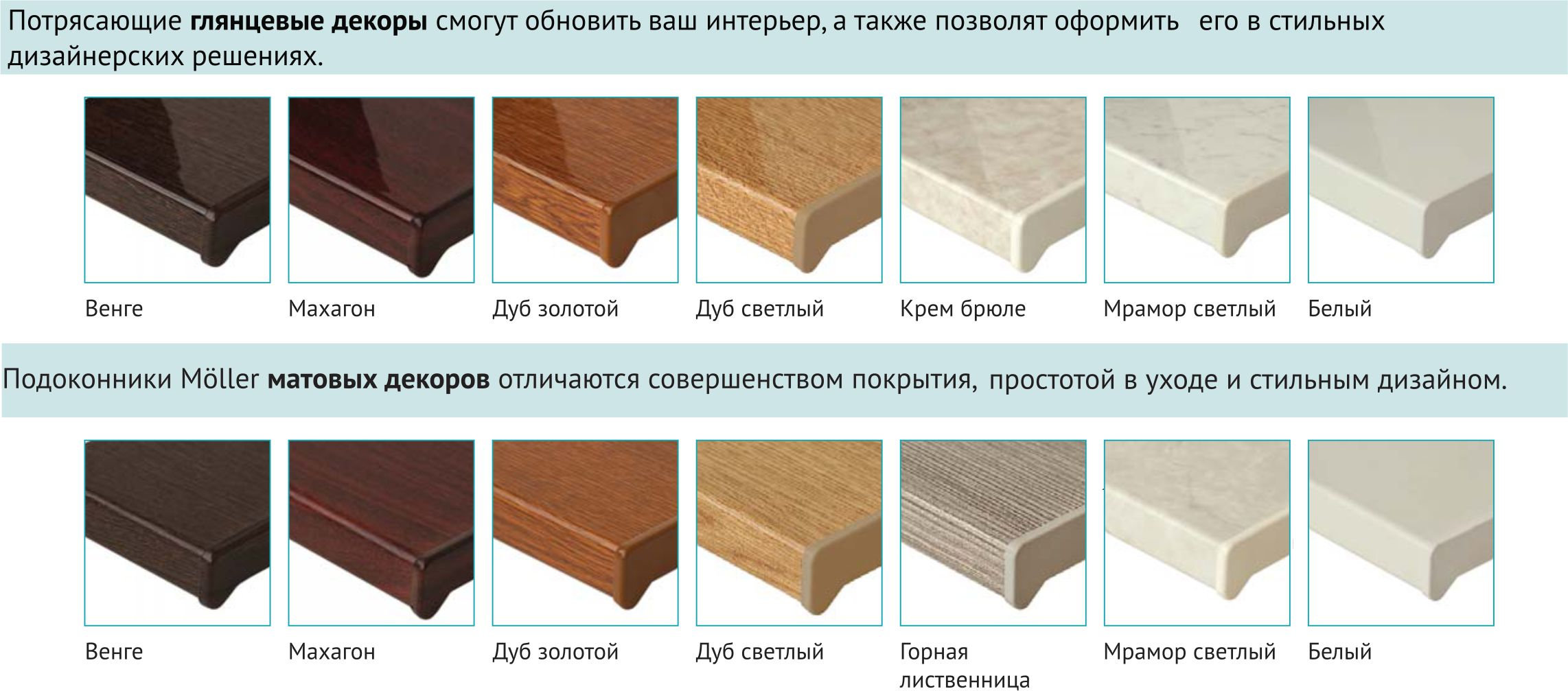 Подоконники Moeller LD-S 30 и LD 40 для окон ПВХ