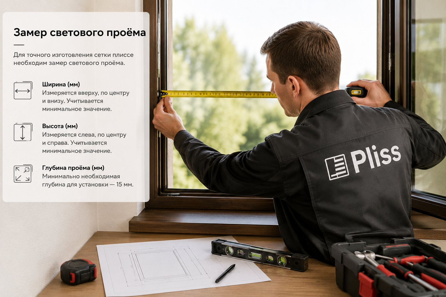 Замер светового проёма для москитной сетки плиссе